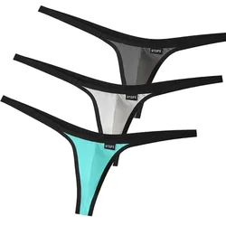 Sexy Underwear Men's T-Back Underpants Thongs G-String Ice Silk Low Waist Male Panties Bikini Gay U Convex Pouch Mini Jockstrap