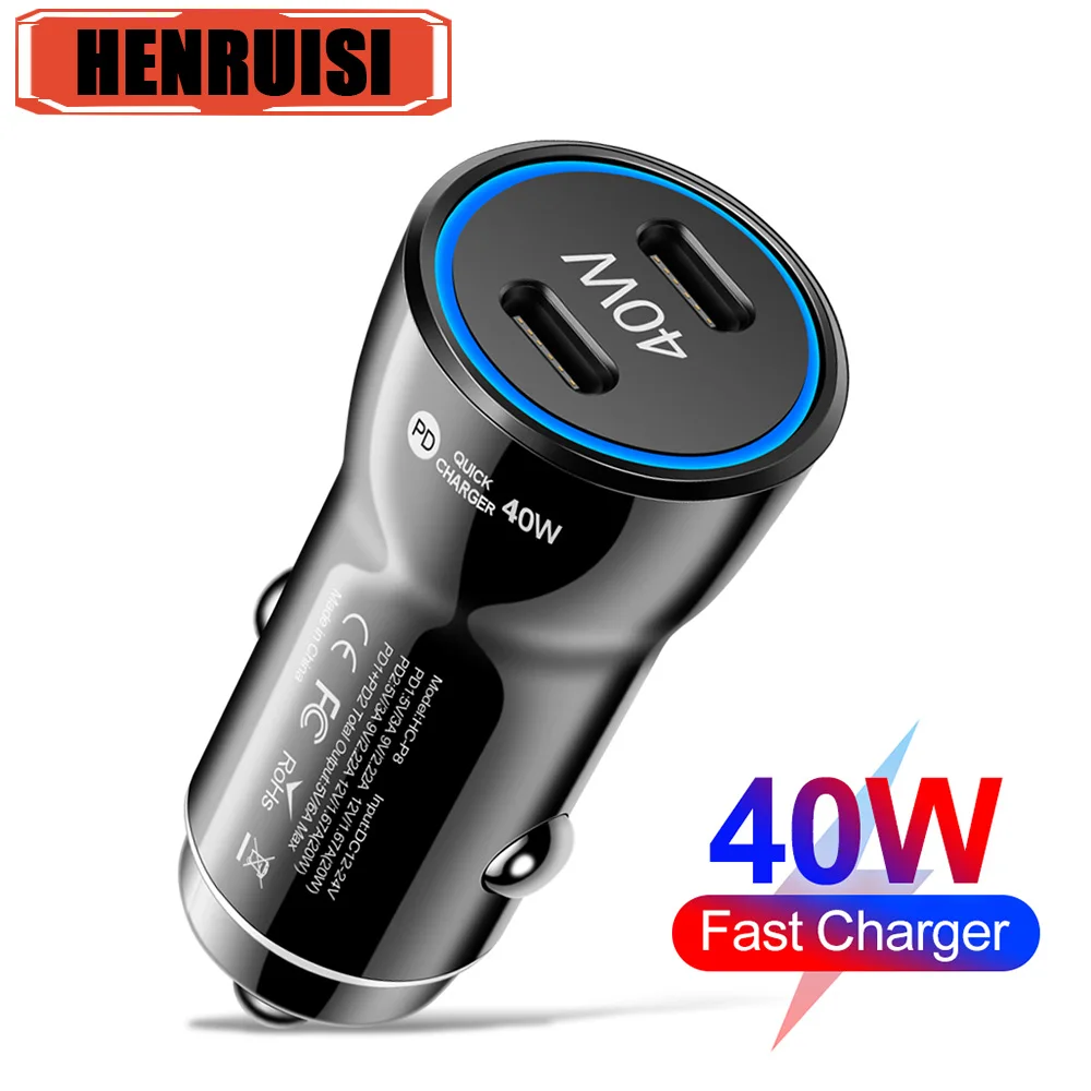 

5V Car Charger PD 2Ports Mini 40W Quick Charge QC3.0 Cigarette Light For iPhone 14 Pro Mini Xiaomi Huawei Samsung Mobile Phone