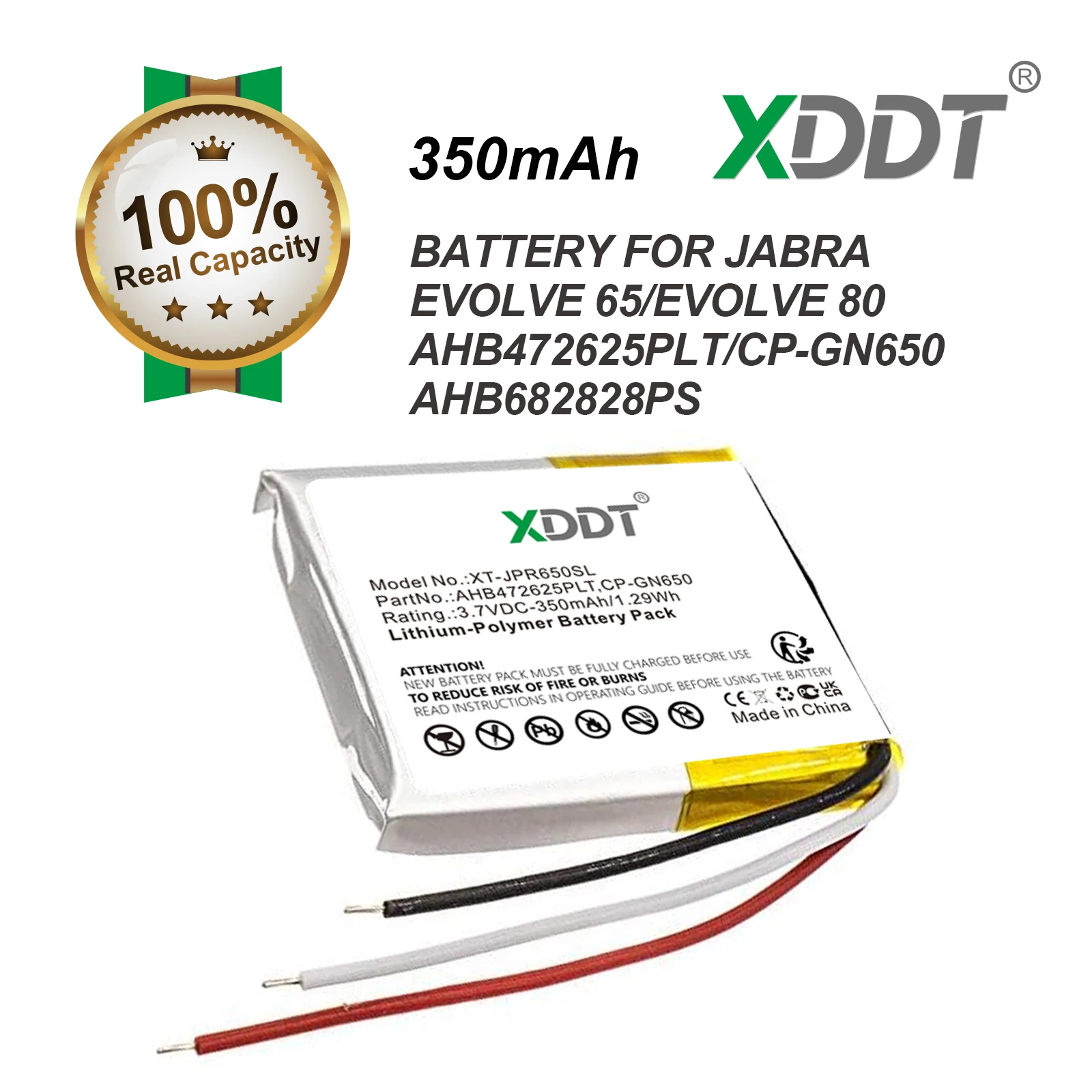 Batterie pour casque sans fil XDDT 3.7V 350mAh AHB472625PLT, CP-GN650 pour Jabra Evolve 65 Evolve 80