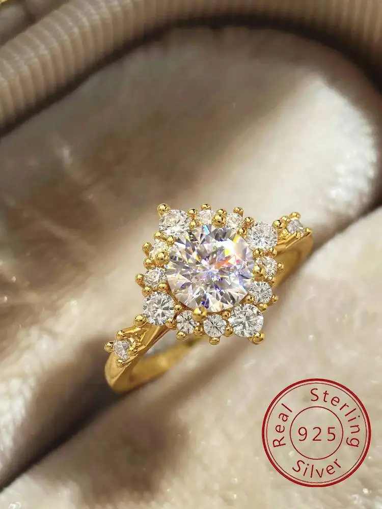 خاتم من الفضة الإسترليني عيار 925 فاخر كلاسيكي لامع أبيض مستدير من الزركون للنساء لذكرى الزفاف والارتداء اليومي مجوهرات فاخرة فاخرة