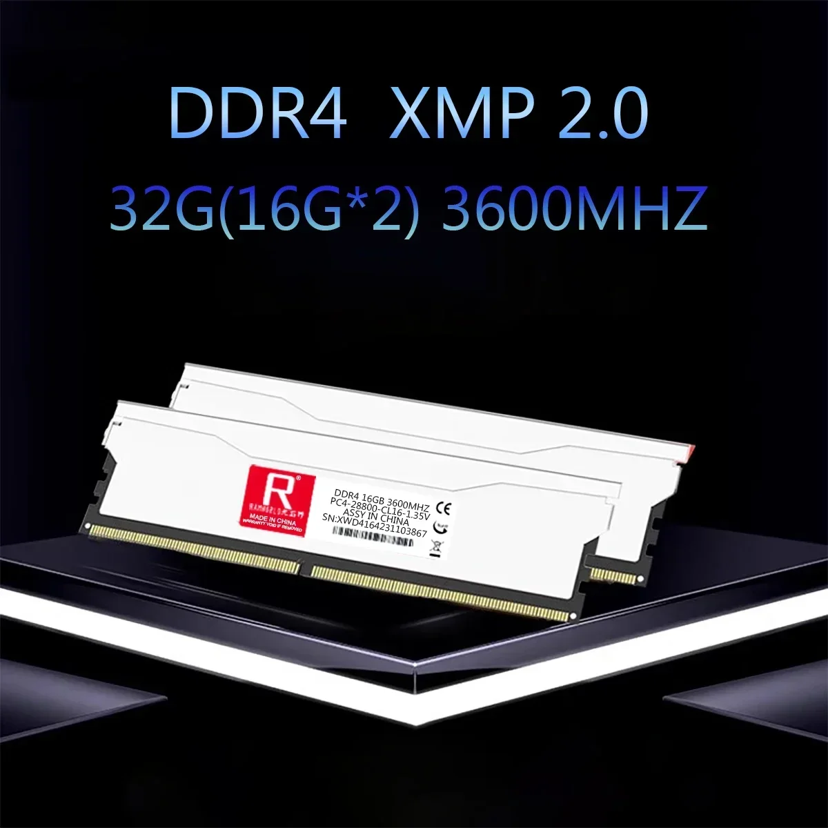 RAMWORLD DDR4 Memoria Ram Desktop 3600MHz  1.35V CL16-28800 32GB (16GBx2PCS) Game XMP 2.0 Support For Desktop Memory