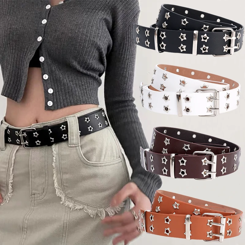 Punk Moon Star Buckle Belt Design Cross Metal Vintage Gothic Men Women Y2k Belt Pu Leather Waistband Jeans Pants Decorative Belt