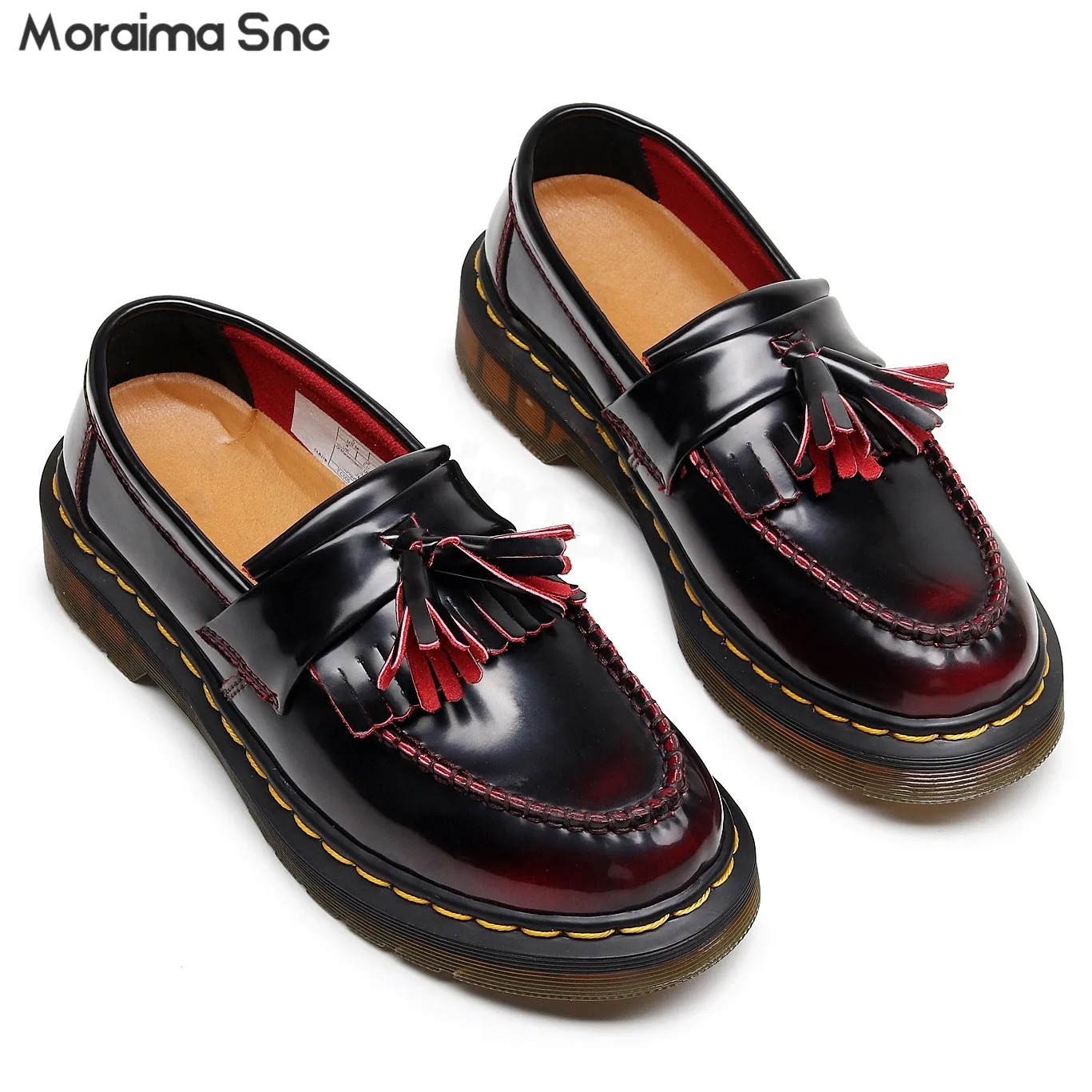 Red Tassel Loafers Round-Toe Leather Low-Heeled Business Shoes Fashionable Large Size Casual and Comfortable Women's Shoes
