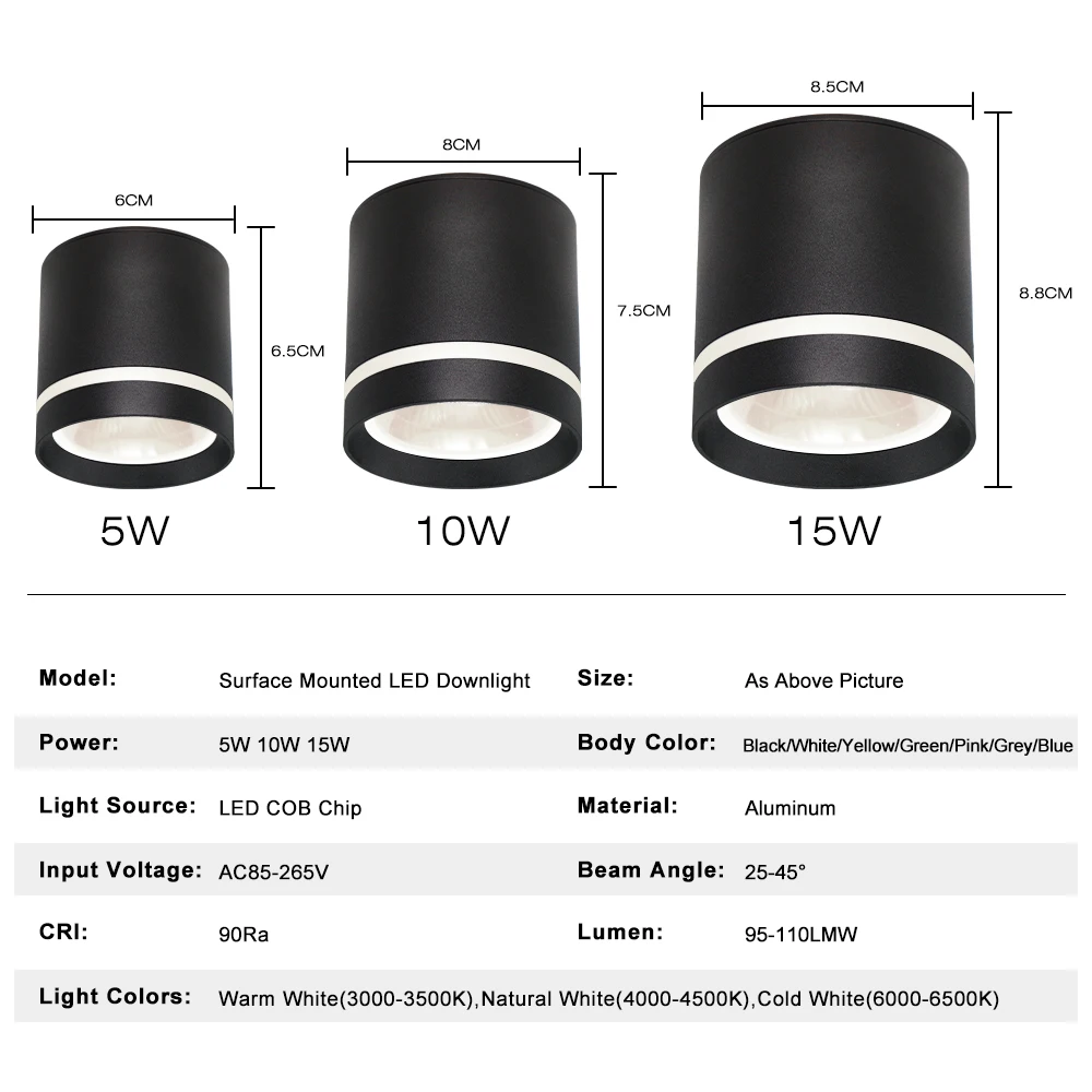 Dimmable Cylindrical LED Downlight 12W 7W COB Surface Mounted LED Ceiling Spotlight Background Light Indoor Lighting  Room