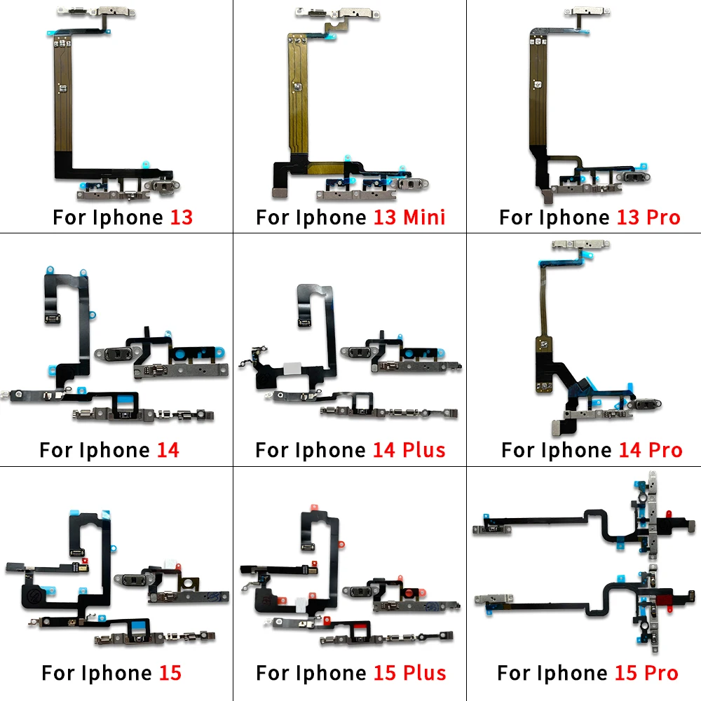 10Pcs，NEW Power Button Switch & Volume Up / Down On / Off Button Flex Cable For iPhone 13 mini 14 Plus 15 Pro Max 13 Pro