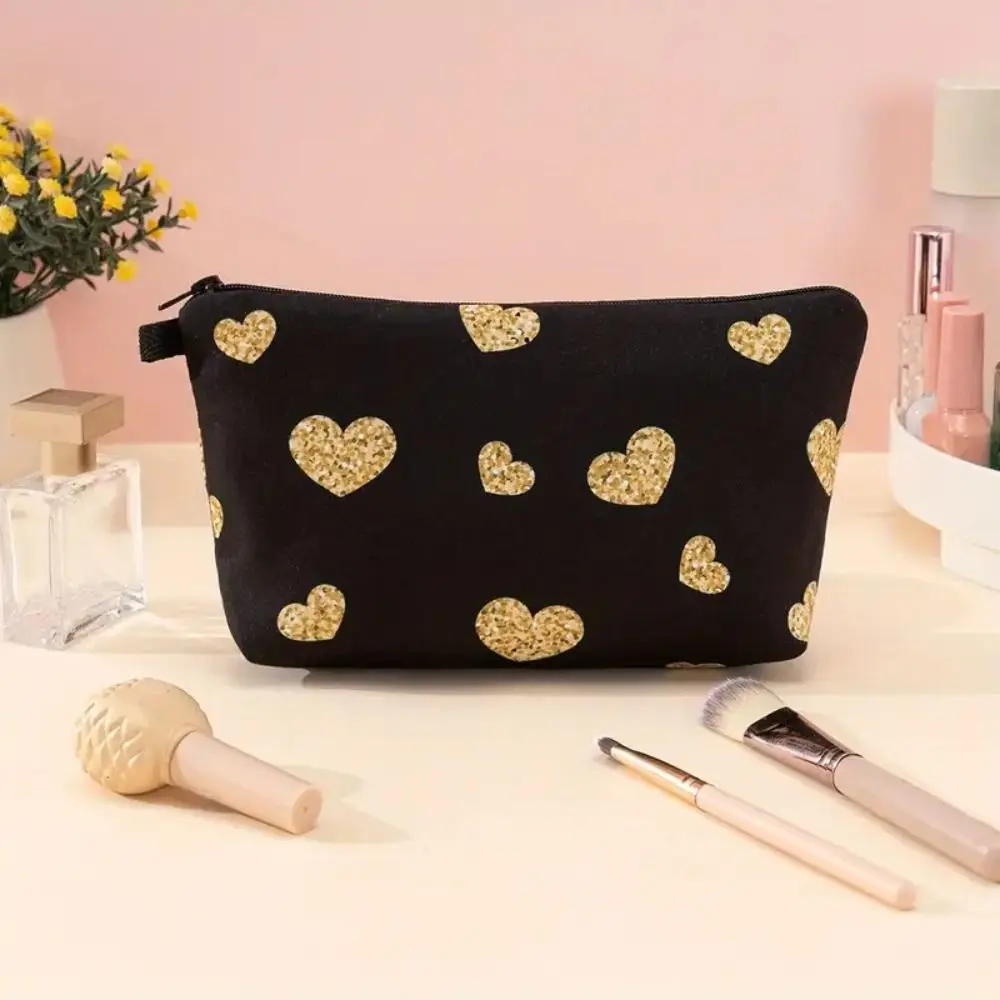 

Golden Heart Pattern Makeup Bag Large-Capacity Clutch Storage Organizer Space Saving Zipper Cosmetic Organizer Pouch Girls