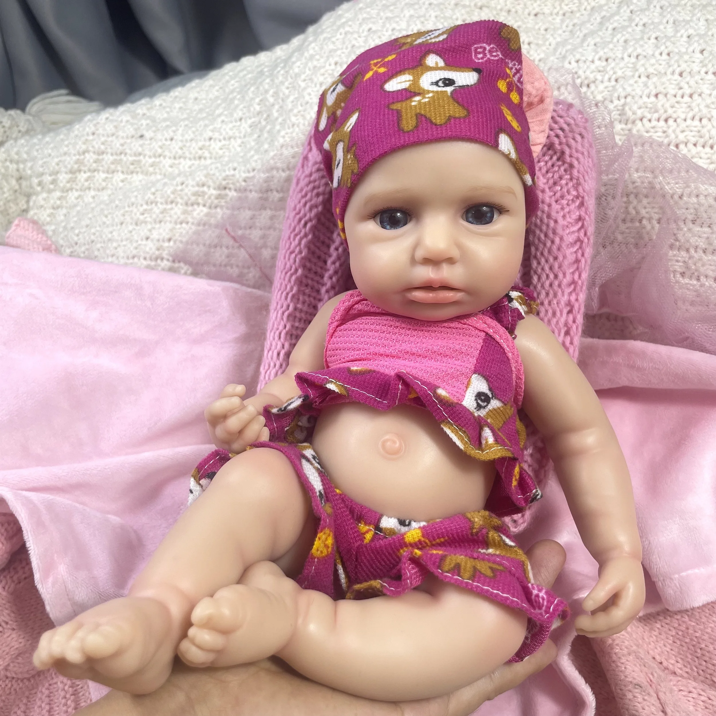 MINI 12-13 นิ้ว LouLou Awake Full Silicon Reborn ตุ๊กตาเด็กเปิดตาสีฟ้าซิลิโคนนุ่มสาวล้างทําความสะอาดได้ของเล่น