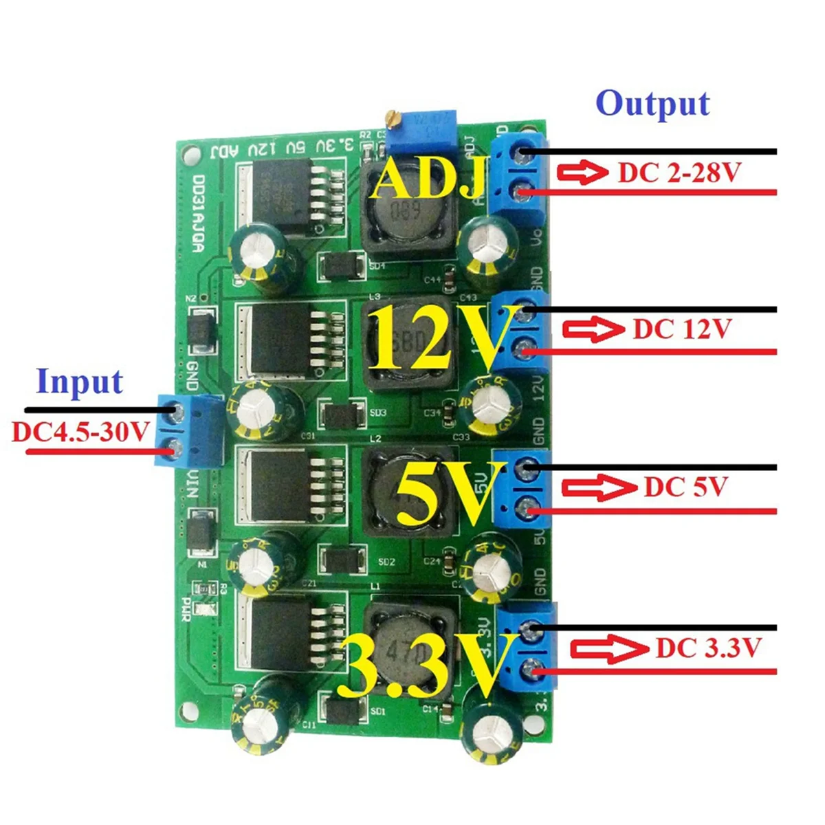 3A 4 Channels Multiple Switching Power Supply Module 3.3V 5V 12V Adjustable Output DC DC Step-Down Buck Converter Board