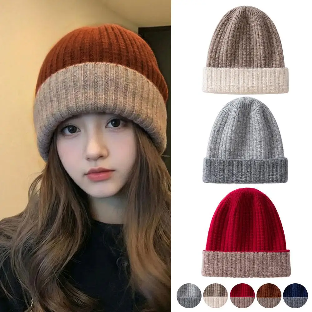 

Двухслойная двусторонняя шерстяная вязаная шапка, уличная ветрозащитная утолщенная шапка-пуловер, шапка из 100% шерсти, удобная шапка средней элиты