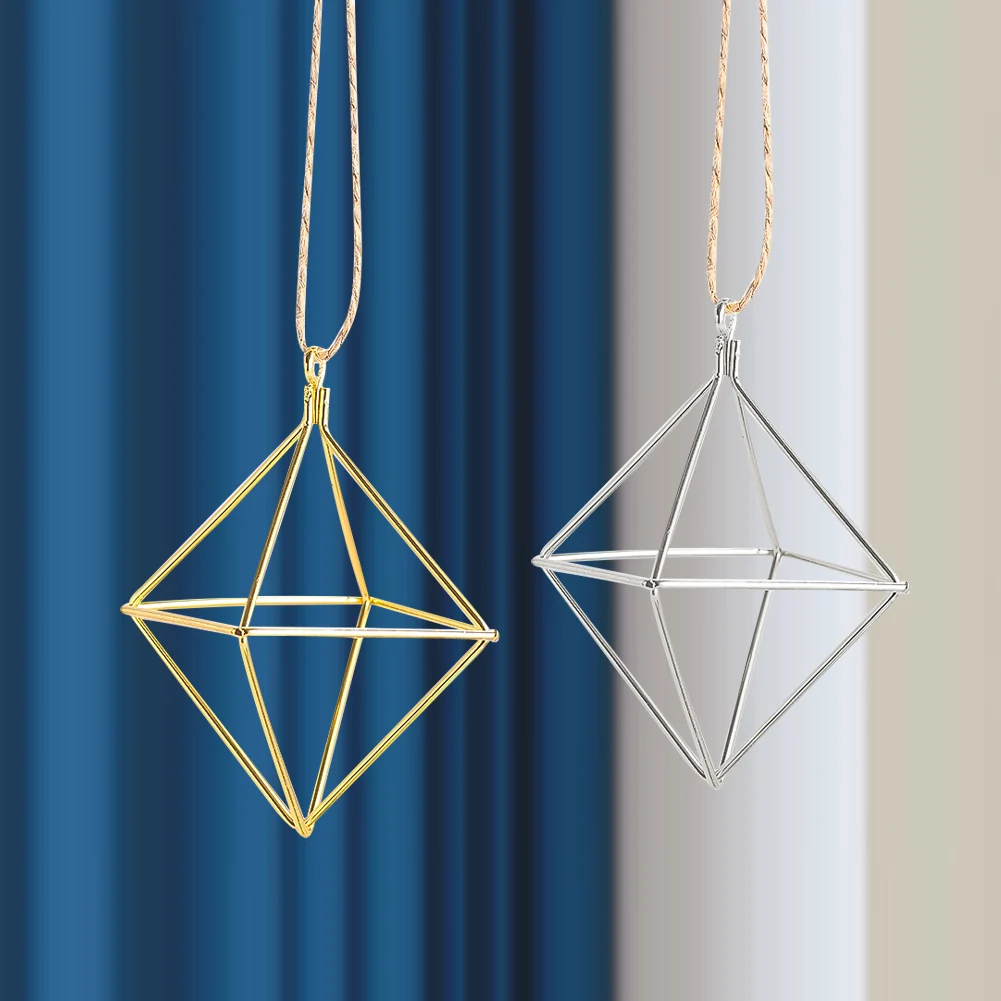Geometric Cage Hanging Ornament Gold Silver Metal Wire Decoration for Home Party Wedding DIY Creative Hanging Decor Accessories