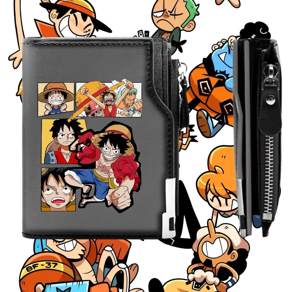 

Anime One Piece Nika Luffy Wallet Short Folding PU Leather Purse Tri-fold Card Holder Coin Pocket for Students Men Women gifts