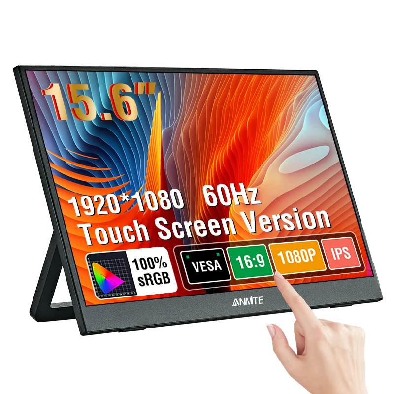 Anmite 15.6-Inch Portable Touch Monitor Non-touch Optional 1080P HDR 16:9 For XBox PS4 / 5 Switch Cell Phone PC Loptop Extensio