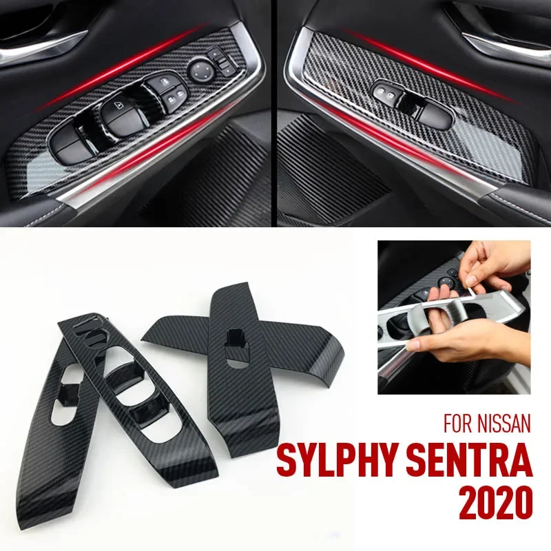 

ABS Carbon Fiber Interior Gear Shift Knob Window Lift Panel Switch Cover Trim For Nissan Sylphy Sentra 2020 Stickers QH