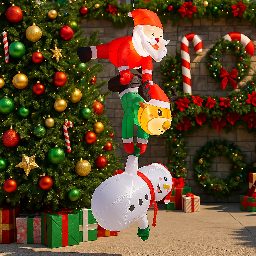 2.4M/7.8FT Inflatable Santa Reindeer Snowman Stacked  Lights LED Home Decorations Toys Yard Xmas Supplies Holiday Party Decor