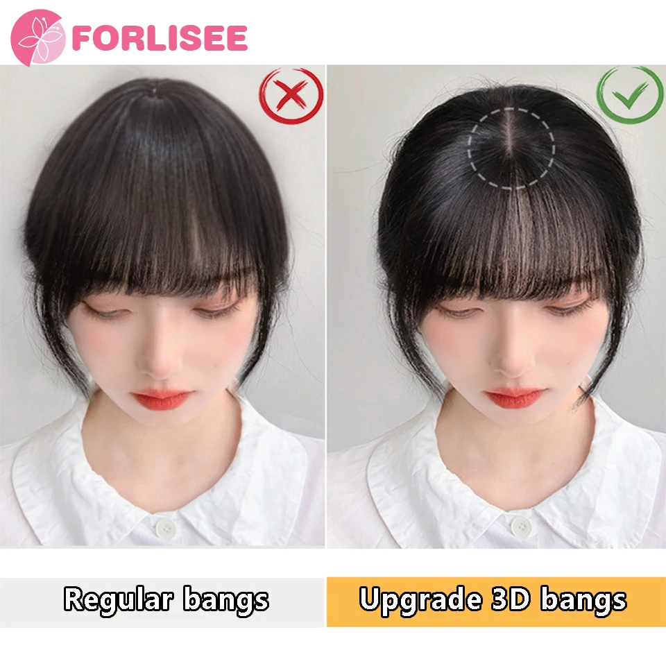 FORLISEE Synthetic Topper Hairpiece False Bang Clip-In Bangs Extension Natural Fake Fringe Invisible Clourse Hairpiece For Women