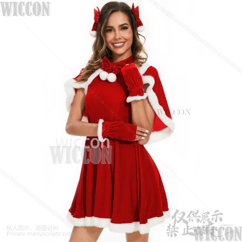 Costumes de Noël Anime pour filles et femmes, jolie robe douce, pinces à cheveux, cape rouge, uniforme de cosplay Lolita sexy, perruques personnalisées, 2024