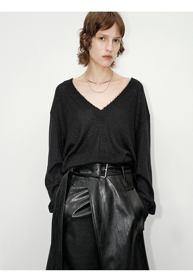 Lautaro Spring Autumn Shiny Black Soft Pu Leather Floor Length Skirt Women with Front Slit High Waist Extra Long Clothes 2025