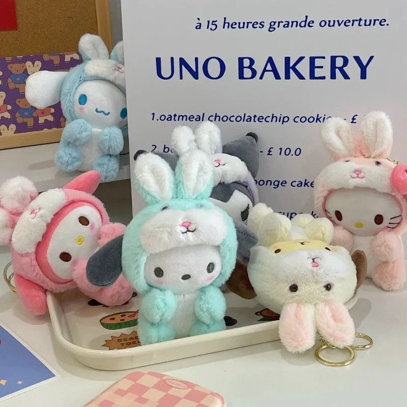 

Sanrio Kawaii Hello Kitty Rabbit Baby Series Plush Doll Japanese Cartoon Kuromi Backpack Pendant Children's Festival Gift
