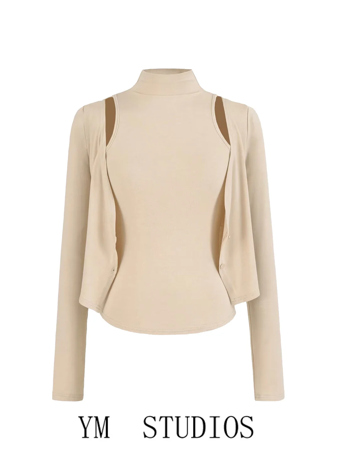 Women's Gentle Style Long Sleeve Base Layer Vest Sun Protection Set Half High Collar Outerwear Cardigan T-Shirt Cotton Polyester