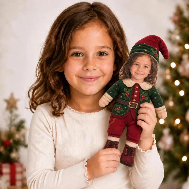 Personalized Christmas Elf Doll Custom Face Photo Plush Poseable Wire Limbs Holiday Gift Stocking Stuffer