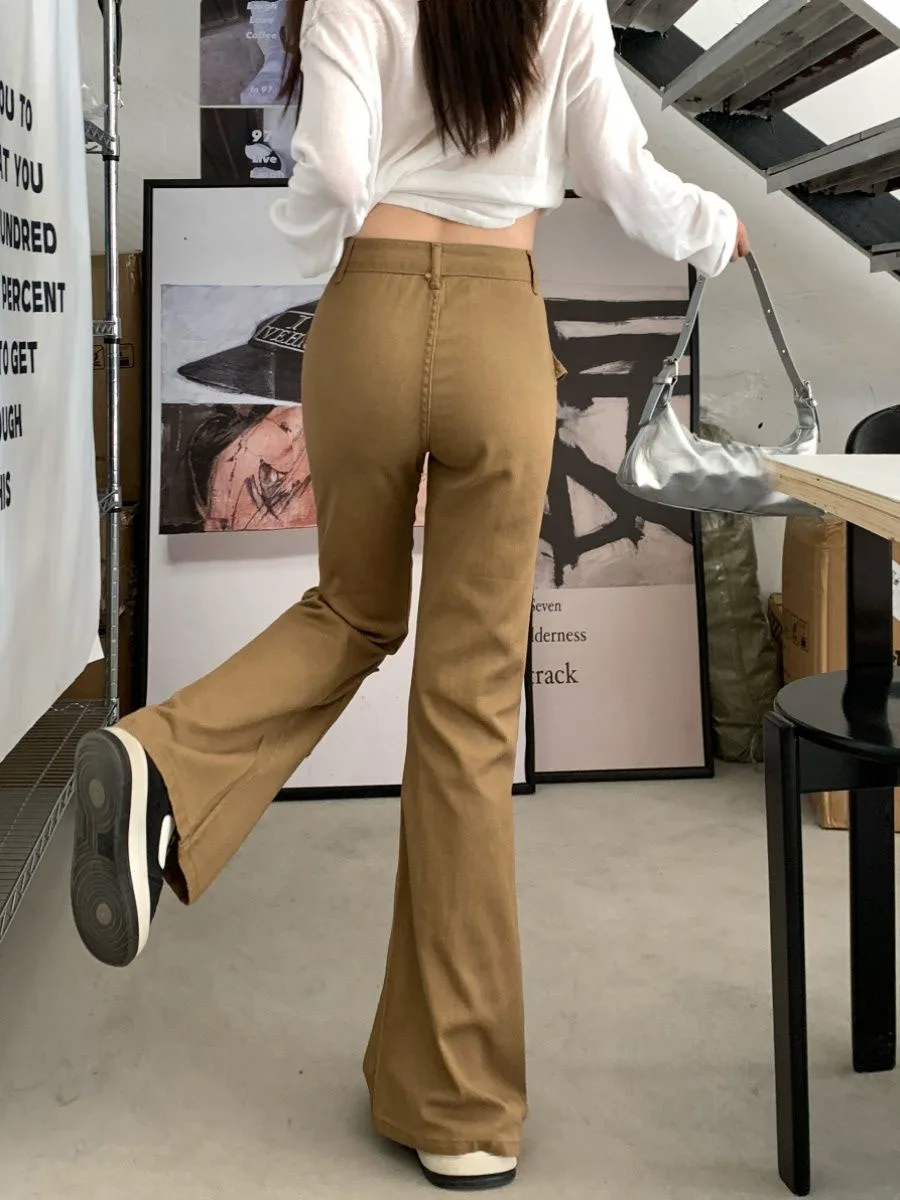 Y2K 美的ブラウンスプライスフレアジーンズ女性ハイウエストストリートカーゴジーンズパンツヴィンテージデニムパンツグランジ Pantalones