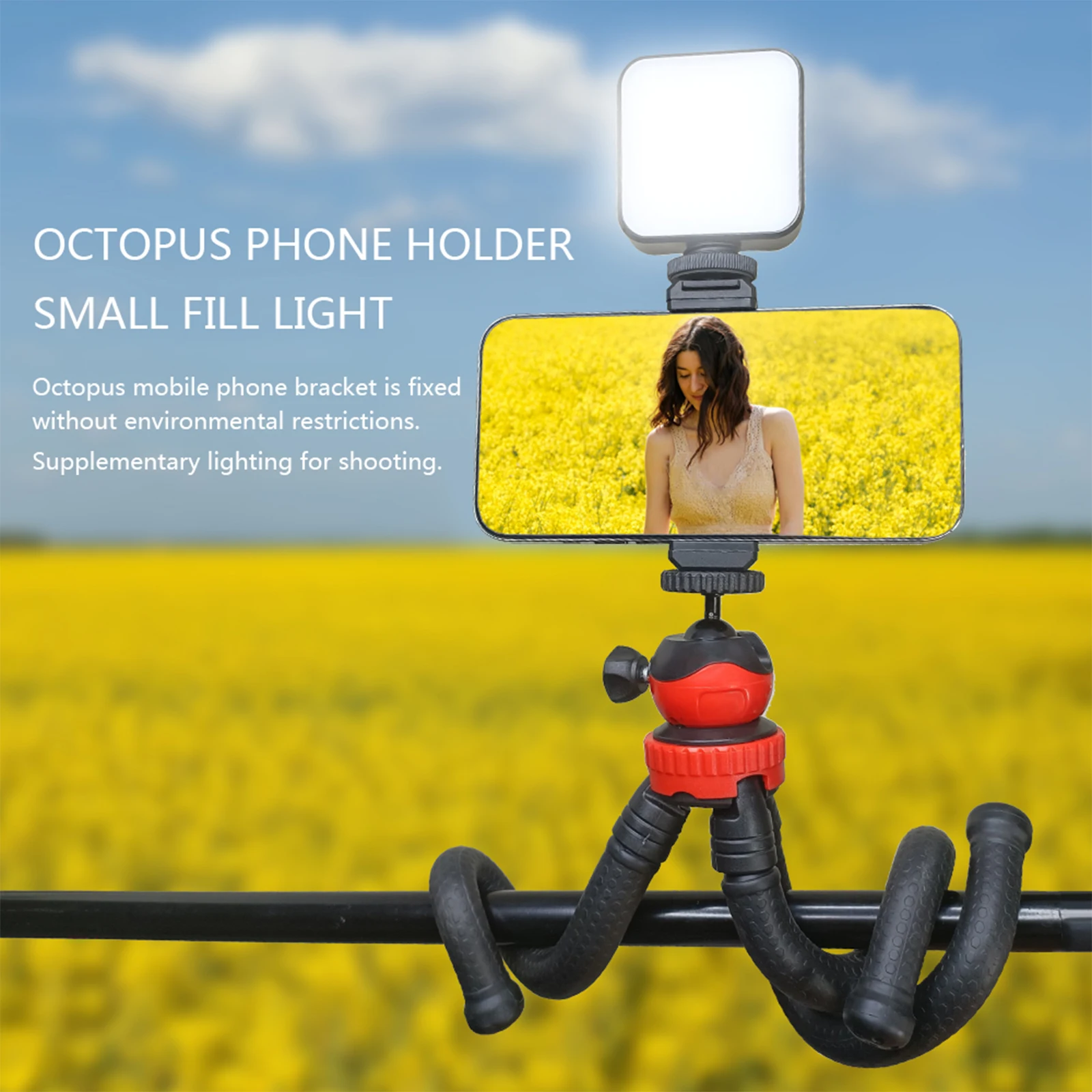 

Portable Flexible Tripod Octopus Mobile Phone Tripod Bracket With MIni Video Fill Light Control Selfie Stick For Phone Camera