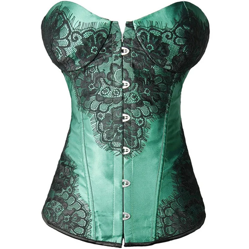 Women Sexy Overbust Corset Bustier with Jacquard Satin Corsets Top Plus Size Vintage Gothic Corselet Korset Burlesque Costume