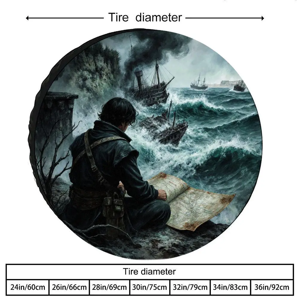 For Off-road Adventure Themed Tire Cover With Rugged Nautical Design (Rocks/Reefs/Coast) - Heavy-Duty Spare Wheel Compatible Wit