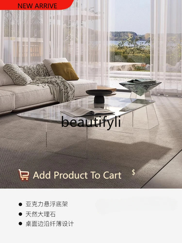 

Modern simple acrylic suspended coffee table small apartment marble high-end sense Bulgari coffee table G1218
