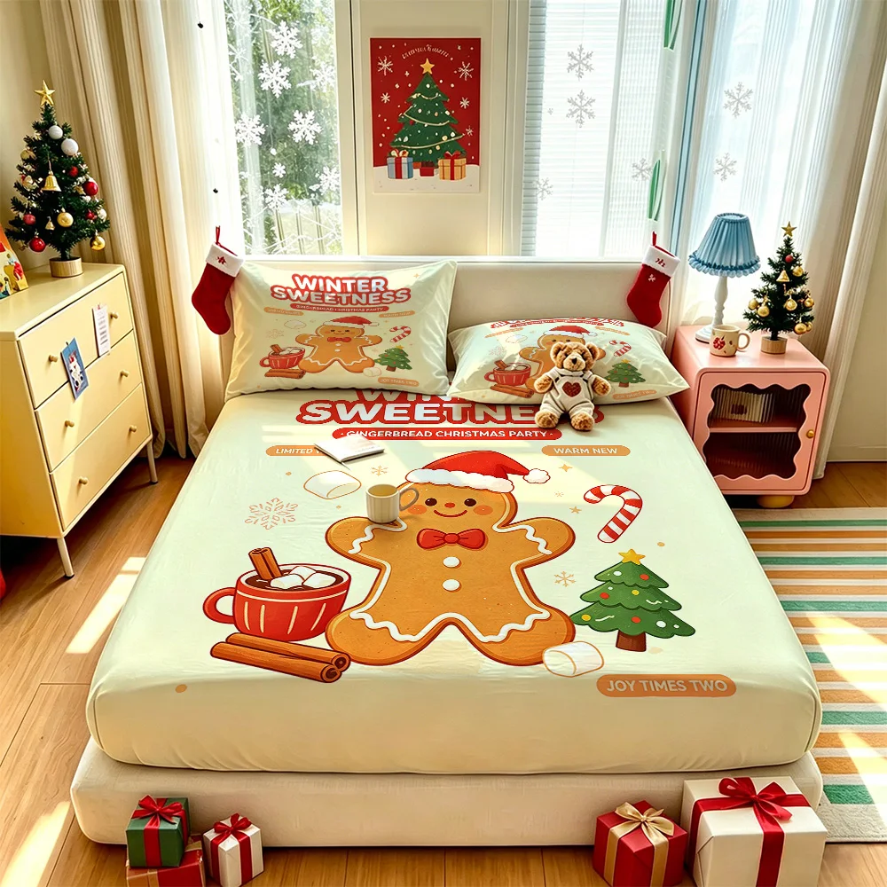 3PCS Christmas Gingerbread Man Winter Party Bedding Set, a coreless bedding set, suitable for soft bedroom decoration and bed