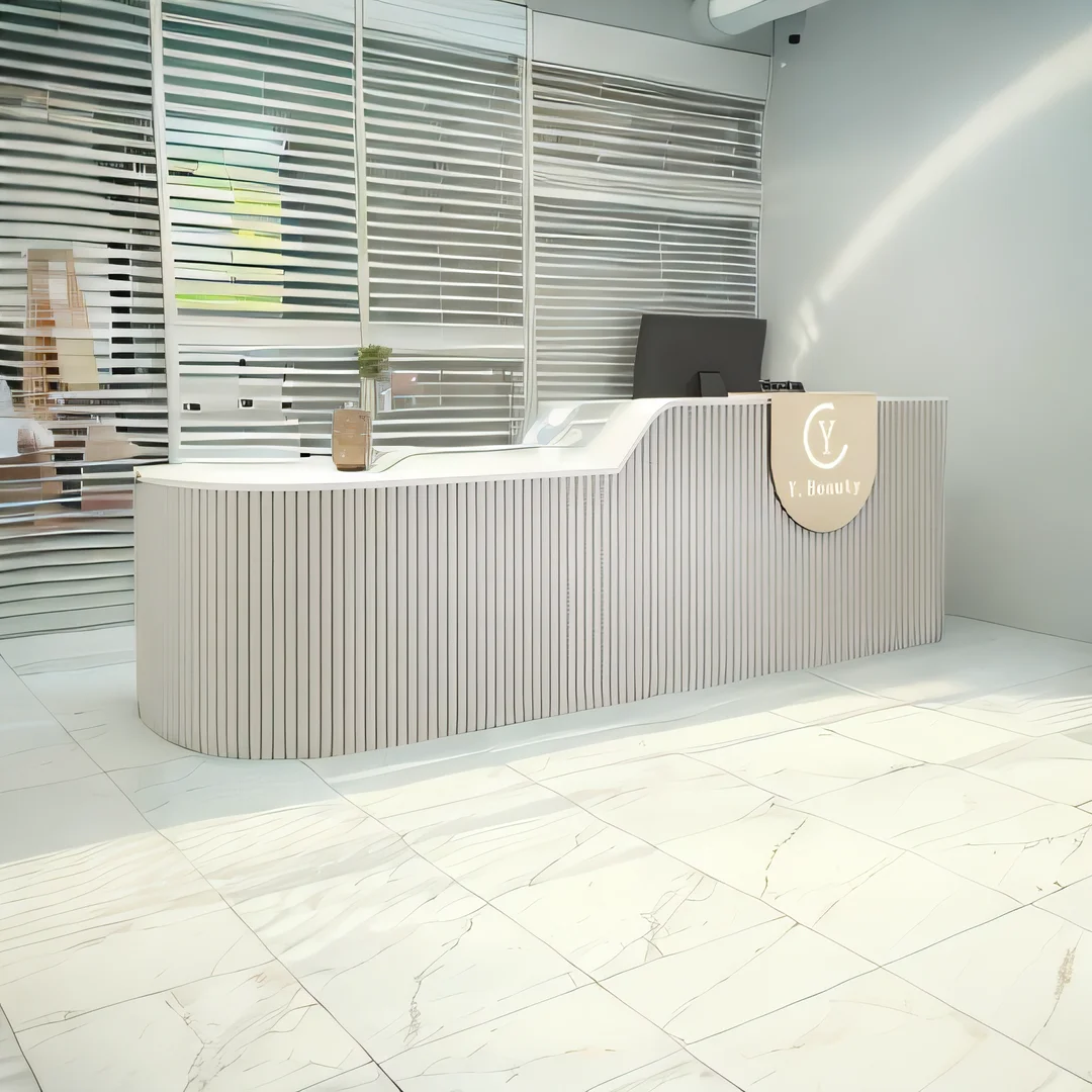 

Reception Desk Curved Counters Small Store Business Led Counter Minimalist Furniture Armable Beauty Salon Escritorio Pulpito