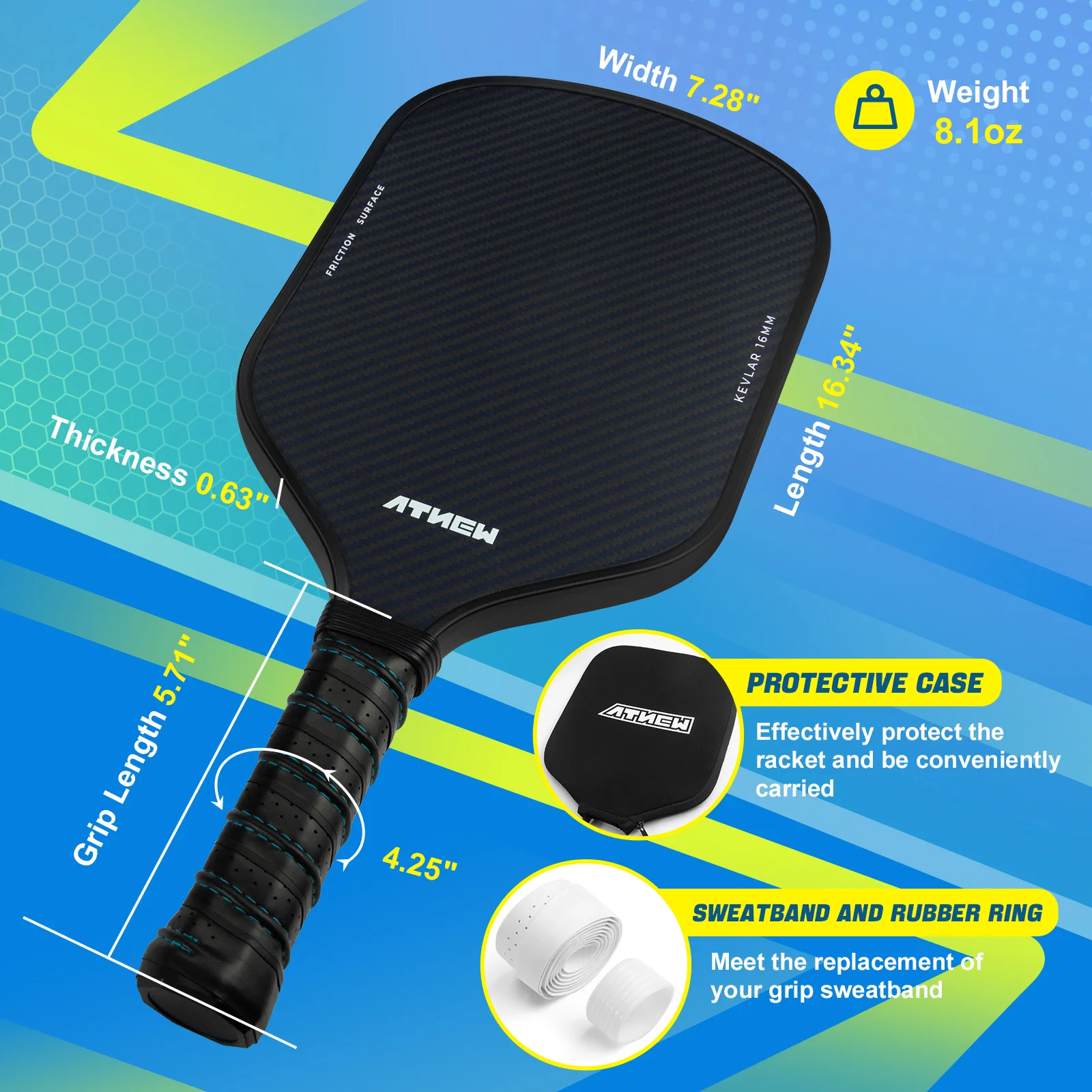 ATNEW Kevlar Pickleball Paddle,T700 Carbon Fiber Pickleball Paddle,Ideal Choice for Pickle Ball Players