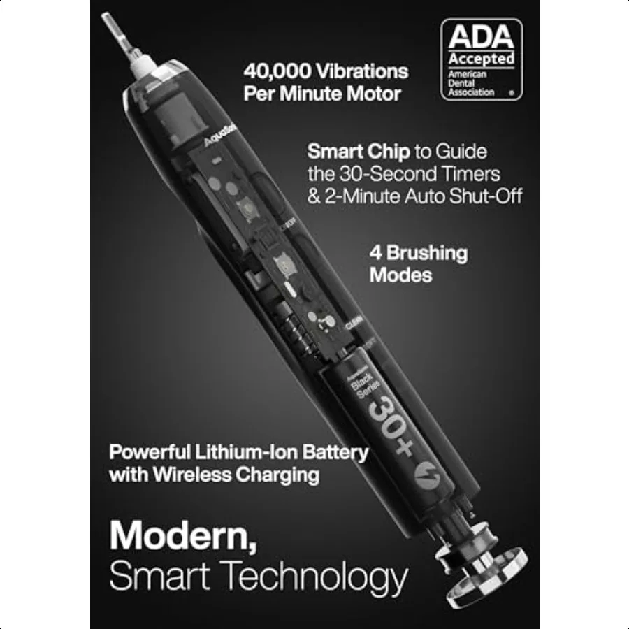 فرشاة أسنان Aquasonic Black Series فائقة التبييض ADA فرشاة أسنان كهربائية مقبولة 8 رؤوس فرشاة حقيبة سفر 40000 VPM كهربائية