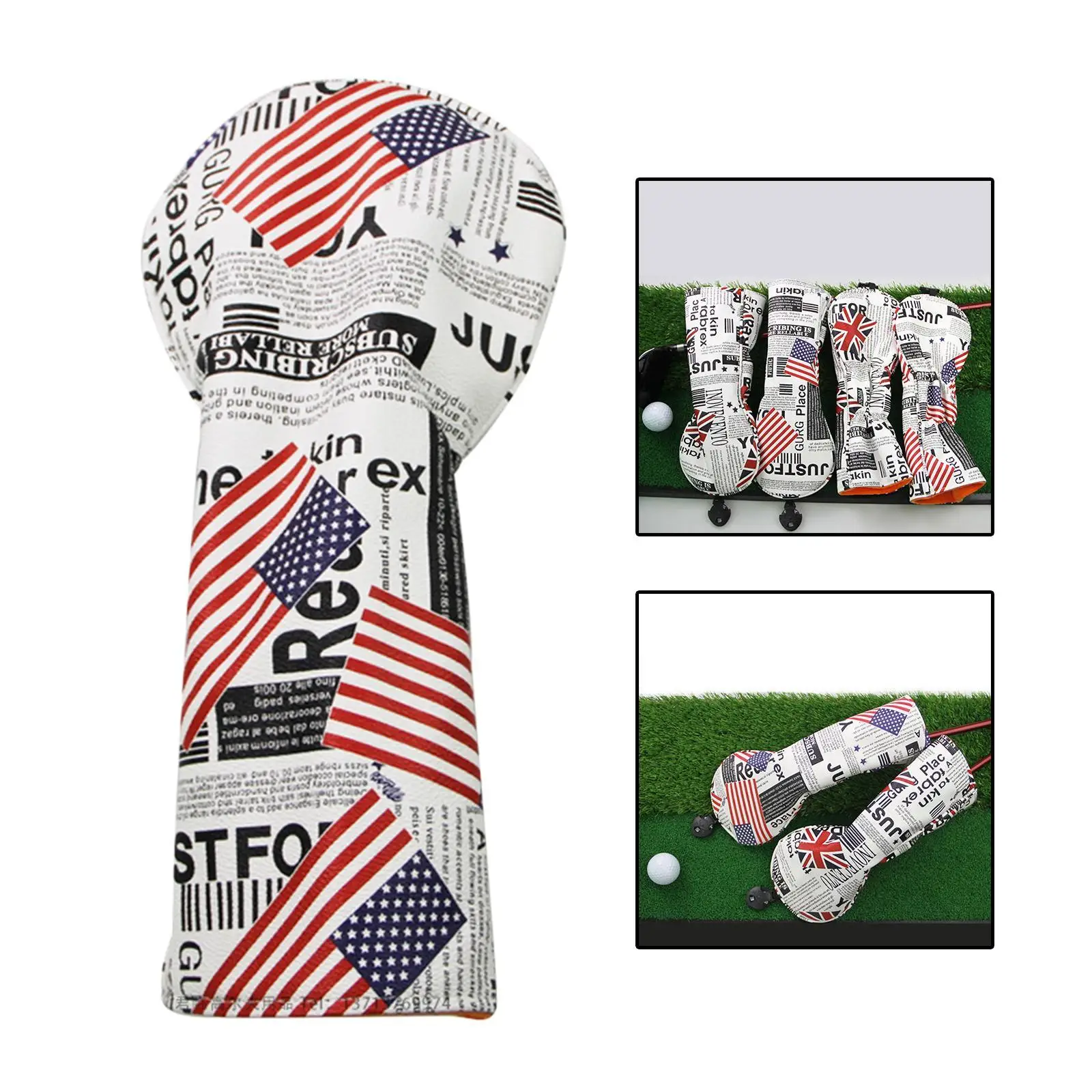 Stylish Flag Pattern Golf Club Headcover Interchangeable Number Tag Fairway Woods Cover for Golf Accessories
