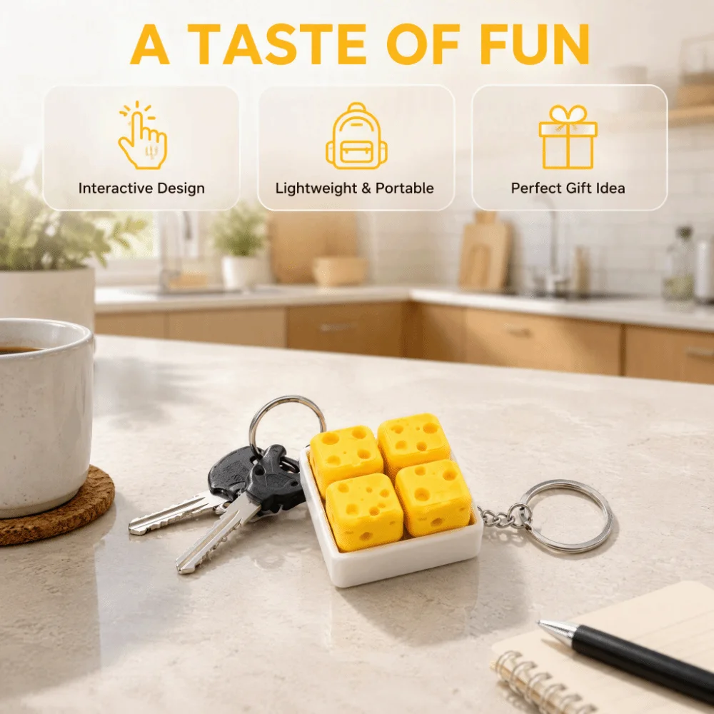 Funny Cheese Clicker Fidget Keychain Squeeze Sound Button Press 4 Keys Cheese Keyboard Tactile Portable