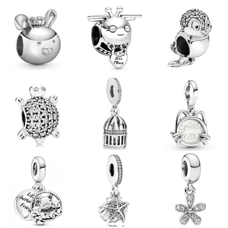 New Diamond Pendant Animal Robot Snow Flower Charm Beads Fit Original Pandora Necklace Bracelet Keychain DIY Fine Women Jewelry