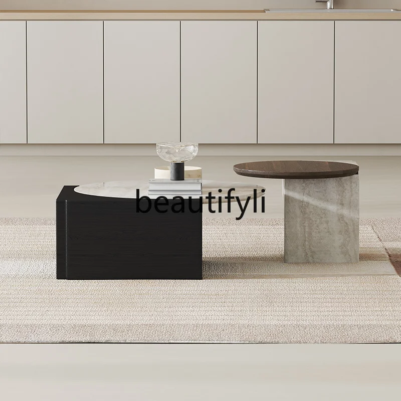 

Living room household small apartment round combination coffee table designer simple modern natural marble coffee table