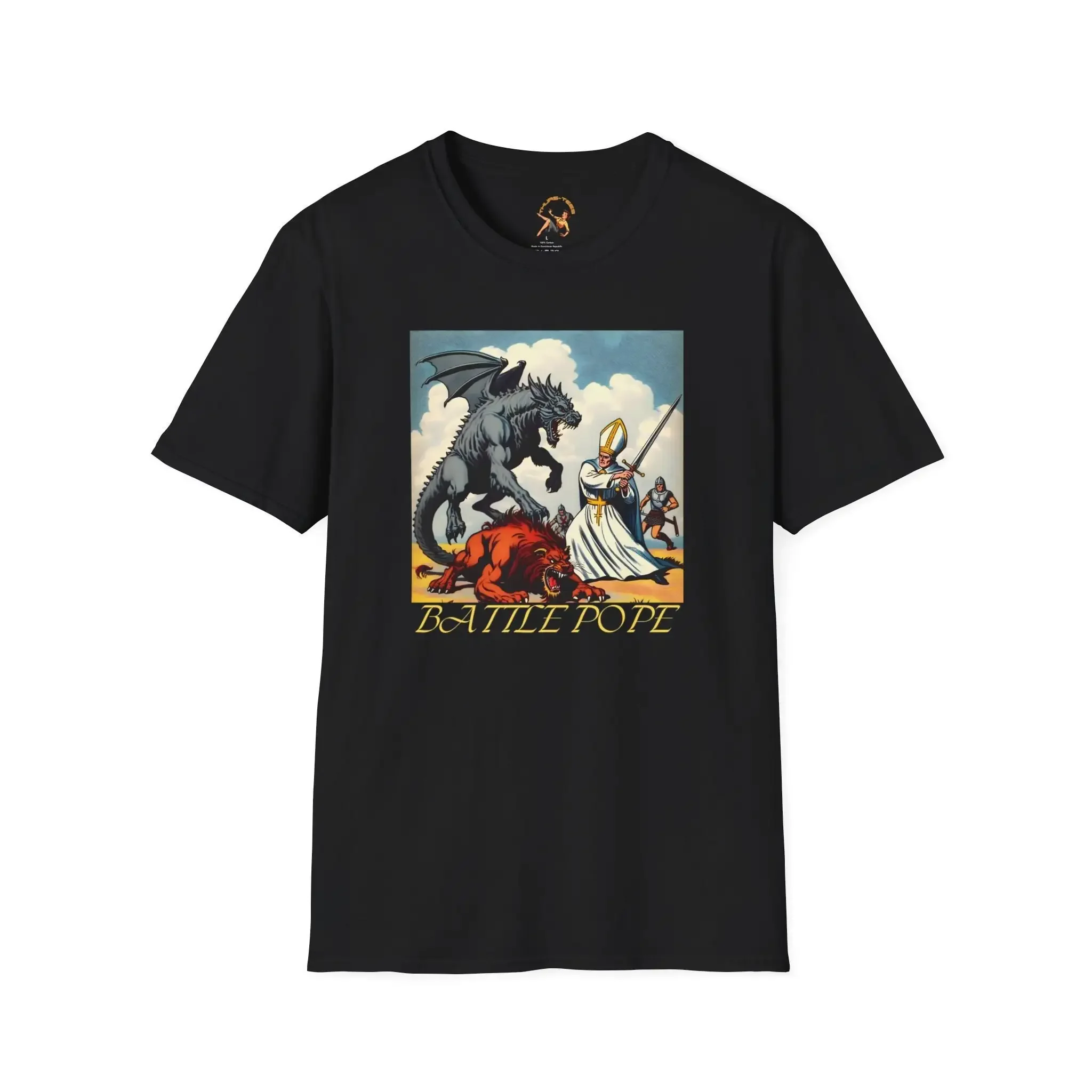 Battle Pope T Shirt Catholic Retro Comic Battlepope Papacy Vintage demons fantasy science fiction Christian
