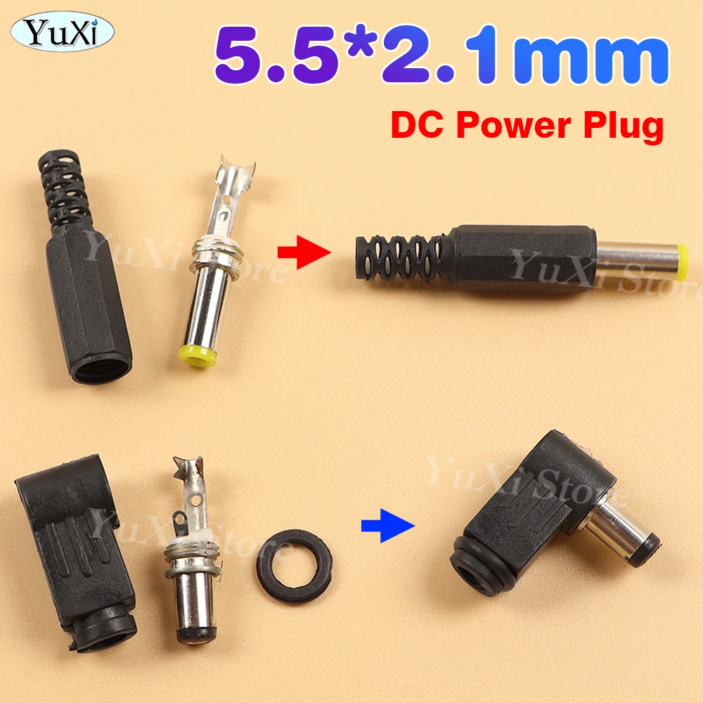 

2Pcs 5.5*2.1mm DC Power Adapter Plugs Male DC Power Connector Pin DIY Welding Line Plug Jack Socket 5.5x2.1MM