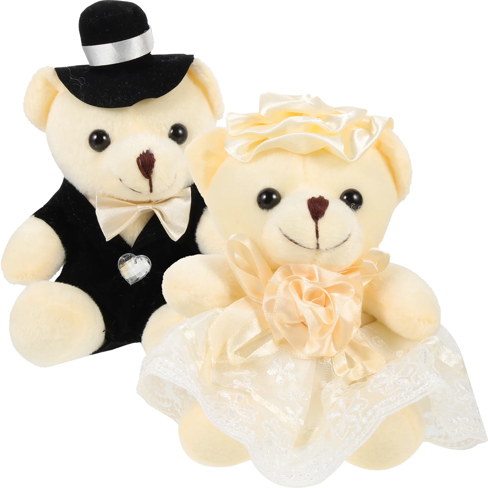 2 Pcs Mini Wedding Bear Baby Small Stuffed Animals Build Clothes Pp Cotton Toy Lace