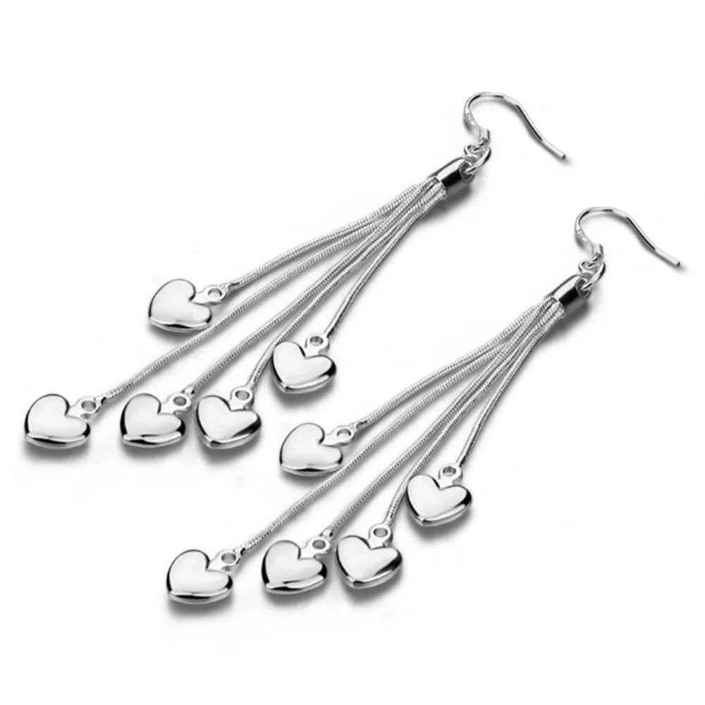 Charms Damen-Ohrringe aus 925er Sterlingsilber, 70 mm, obere Quaste, Herz-Ohrringe für Mode, Freundin, Hochzeit, Schmuck, Geschenke, Zubehör
