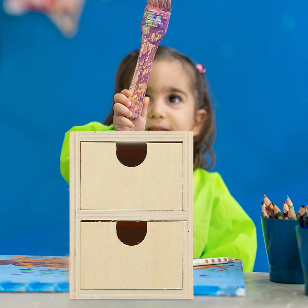 

2pcs Wooden Small Drawer Unfinished Blank DIY Storage Children Creative Gift 2 Layers Wood Organizers For Home Use