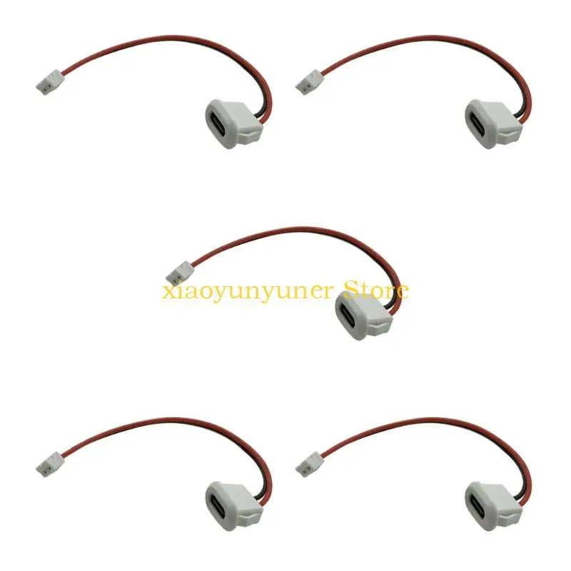 P9JB USB C Female Charging Port Replacement Part Set of 5 with 2-Wire Pigtail for Port Repair Work and Small Electronics