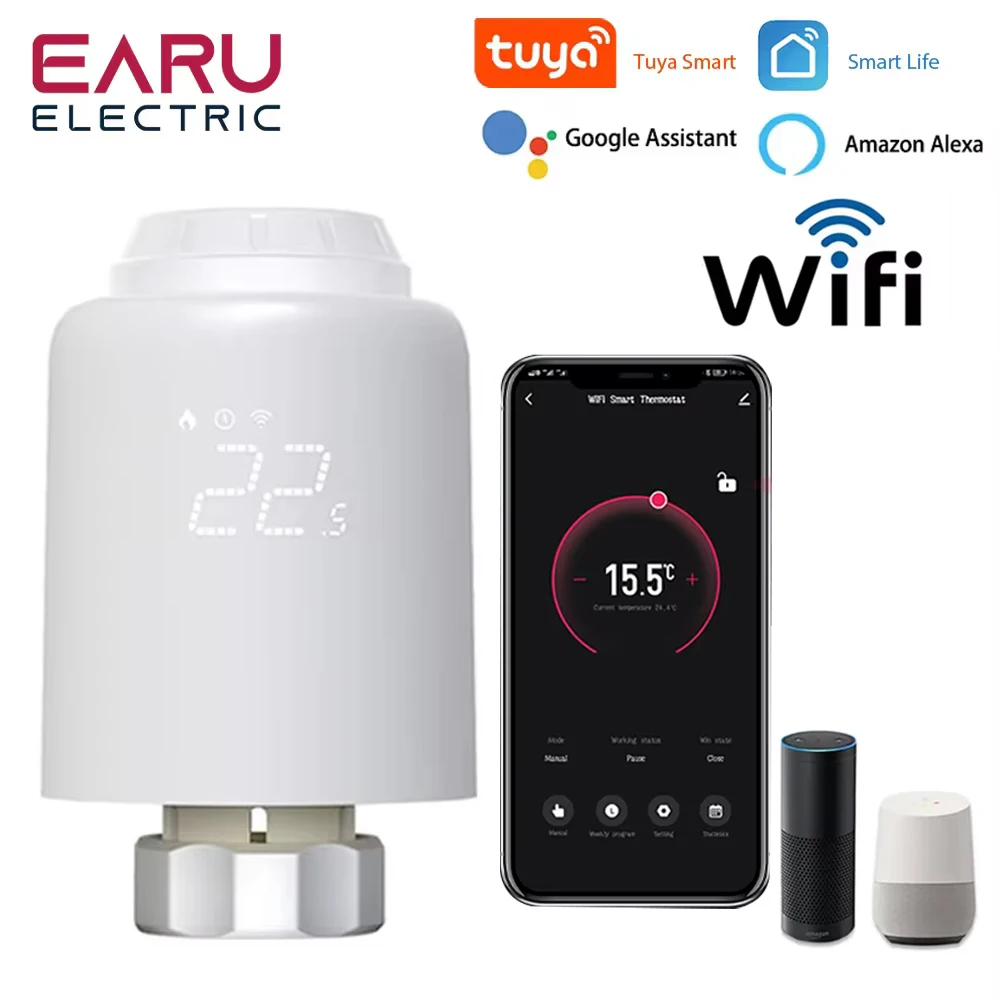 Tuya Smart WiFi Thermostat Radiator TRV Programmable Thermostatic Actuator Heating Remote Temperature Controller Alexa Google