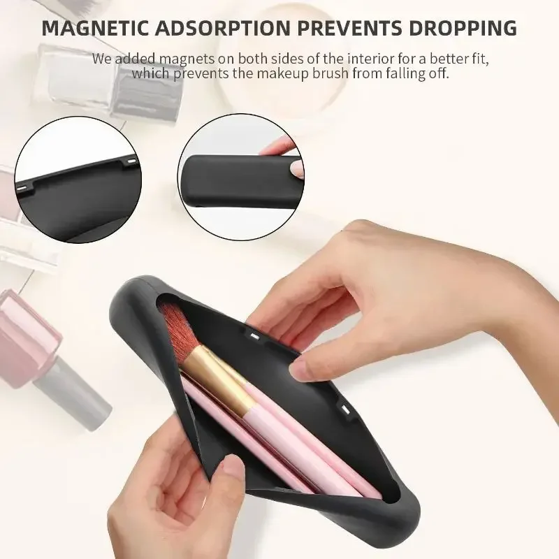 Silicone Makeup Brush Storage Bag Waterproof Makeup Brush Travel Holder Magnetic Portable Cosmetic Bag Multipurpose