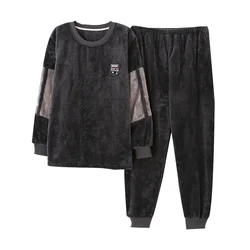 coral velvet pajamas men's winter long sleeved flannel plush thickened casual oversized home clothes