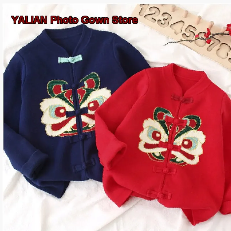 Infant Baby Year of the Dragon Tang Suit New Year Outfit Boys Girls Chinese Style Jacket Knit Top New Year Greeting Wear Kids