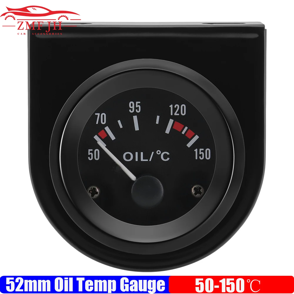 Medidor de temperatura de óleo, 2 ''52mm 12v 50-150 celsius ponteiro led branco medidor de temperatura de óleo com sensor 1/8npt escudo para carro a gasolina 12v