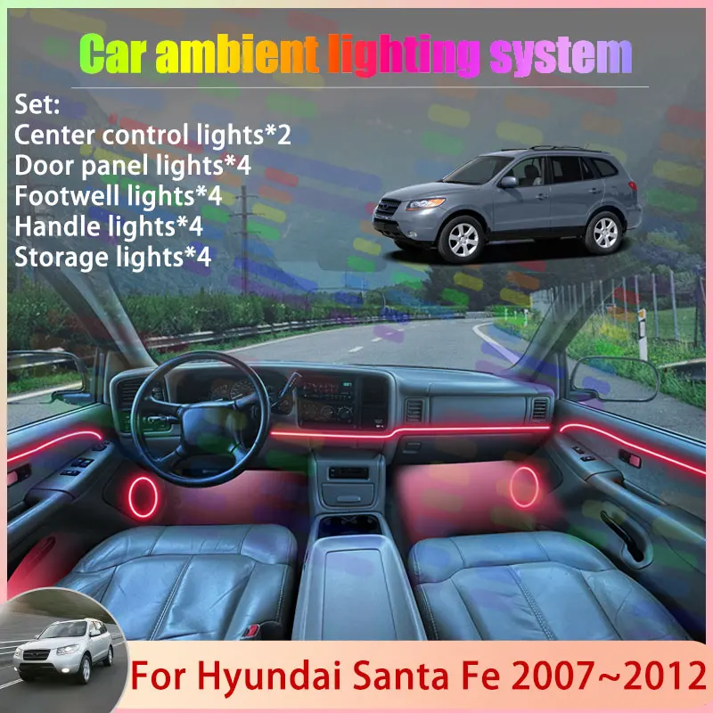 

For Hyundai Santa Fe 2007~2012 2008 MK2 CM Inokom 2/18 in 1 Car Atmosphere Light Lamp RGB Shade Ensemble Streamer Atmosphere Set