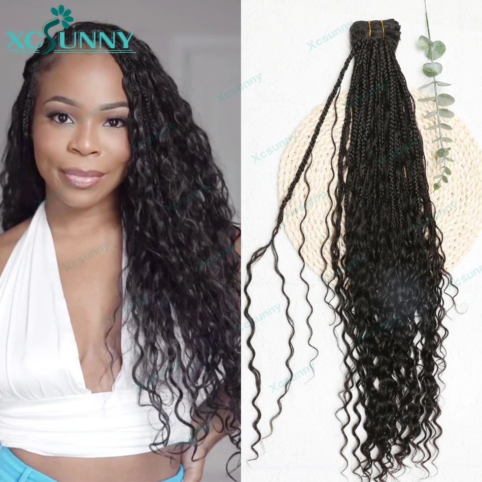 

Braided Human Hair Bundles Curly Hair 28inch Boho Knotless Braids Curly Braided Human Hair Extensions Water Wave For Black Women